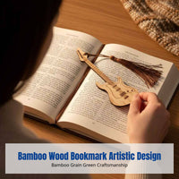 Bamboo Wood Guitar Bookmark, Chinese Cultural Creative, Vintage Design, Souvenir, Tassel Accent