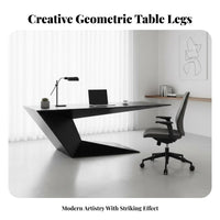 Large Work Desk Modern Design Sculptural Base Desk lustrous Finish Writing Table for Professionals, telecommuting Workers, Study Room, Reception Area, Bedroom