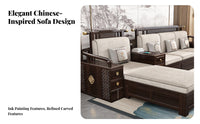 Wooden Sofa Set with Storage New Chinese aesthetic Lounge Suite full Wood Construction Sectional Couch for Homeowners, Adults, Villa, Reception Den