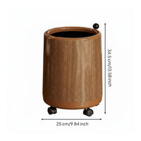 Wood Grain Trash Can Movable Lidded Waste Basket Easy to Clean for Living Room