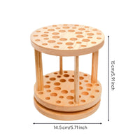 Two-Tier Rotating Brush Holder Natural Wood Finish Wooden Brush Holder Compact Desk Organizer Upright