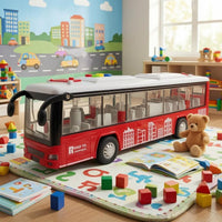 Transparent Panes Battery Powered Toy Bus White Roof City Bus Toy Button Details Play Vehicle Single Deck