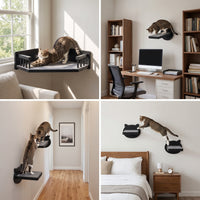 Wall-Mounted Cat Climbing Shelf with Solid Wood Steps and Bed, Space-Saving Design for All Seasons