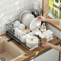 Stainless Steel Dish Rack and Sink Organiser, Modern Dish Drainer with Drainer Rack Tray, Space Saving Plate Rack for Modern Home Kitchen Sink