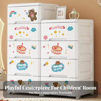 Cute Cartoon Design creatureFace Drawer cabinet polished-glide Drawers childs' Furniture Safe Rounded Corners Organizer Cabinet Lightweight for young children, Parents, Teens, play area, Nursery, Bedroom, Small Apartment