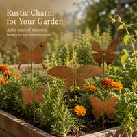 Rustic Metal Butterfly Garden Decor Stakes - Set of 1, 5, or 7