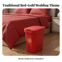 Red Wedding Trash Can Long-Lasting PP Material Chinese Wedding Dowry Container Festive Plastic Container Gold-Tone Edge