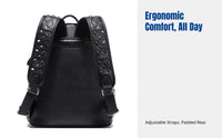 Korean Studded Pattern Backpack, PU Leather, Laptop Bag, Black, Waterproof, For Men, School