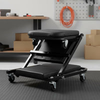 Folding Technician Stool Heavy-Duty Steel Frame Rolling Technician Stool Full Rotation Casters Creeper Seat for Mechanics