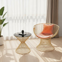 2 Pieces Lounge Chair with Table Modern Wire Chair with Cushion Airy Patio Conversation Set for Reading Corner, Living Room