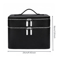 Stain-Proof Stain-Resistant Lining Portable Cosmetic Train Case PU Leather Double Layer Makeup Travel Case Cosmetic Organizer Box with Dividers for Women