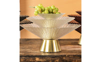 Light Luxury Design Glass Pedestal Fruit Bowl Heat Resistant High Foot Glass Platter Decorative Bowl Metal Base for Living Room, Housewarming, Dining Table, Party