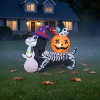 Inflatable Dog with Pumpkin Head LED Lights Skeleton Dog Inflatable Halloween Yard Decoration Lawn Ornament Outdoor for Party
