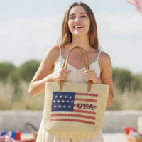 Structured Woven Tote Bag Practical Tote Bag with Shoulder Straps Versatile Carryall Everyday for Women, Independence Day