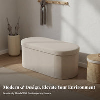 Foldable Design Oval Collapsible Storage Bench Minimalist Aesthetic Oval Textile Storage Chest Multi-Functional Shoe Changing Stool Soft Padded Top for Apartment Dwellers, Homeowners, Interior Decorators, Entryway, Bedroom, Living Room, Closet