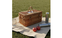 Handwoven Storage Chest with Handles Vintage Style Lidded Rattan Storage Case Porcelain Tile Accent for Bedroom