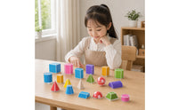 24 Pieces Geometry Teaching Model Kit Brightly Colored Geometric Shapes with Storage Box Educational Geometry Manipulatives for Tutors, Classroom