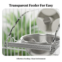 Parrot Feeding Dish with Spatter Guard Clear Construction Birds Food and Water Dish Removable Bowls Stainless Avian Bowl Set for Cockatiels
