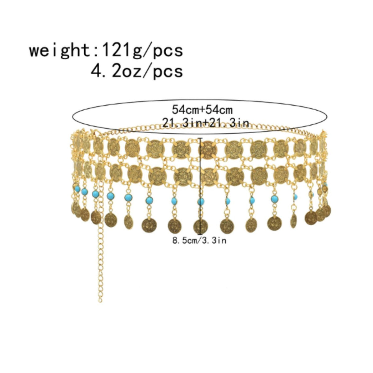 Ethnic Design Vintage Coin Waist Chain Long-Lasting Alloy Double Layer Waist Chain Soft Jingle Metal Coin Hip Belt Lightweight for Belly Dancers, Performers, Dance Performance, Stage Performance, Costume Party
