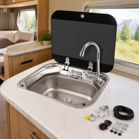 Portable Sink, Car Camping RV Sink, With Lid and Faucet, Stainless Steel, 415x365x150mm