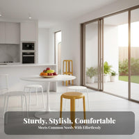 long-finaling Stackable Woven-Look Seat Sturdy Construction Round stacking Stool Space-Saving Design Backless Chair Easy to Clean for Homeowners, Students, educators, Living Room, Kitchen, Balcony, Patio