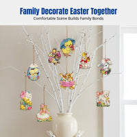 Easter Wooden Hanging Decoration, Vintage Girl, Bunny, Chick, Oval, Home Decor