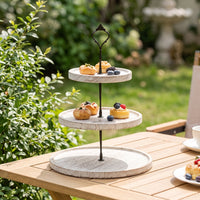 Farmhouse 3-Tier Dessert Stand Rustic 3 Tier Serving Tray Distressed Wooden Dessert Stand Round for Hosts, Bakers, Afternoon Tea, Kitchen Countertops