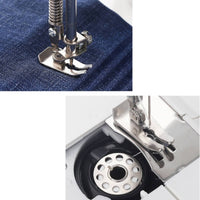 Compact Desktop Sewing Machine Foot Pedal Electric Sewing Machine White and Violet Adjustable Dials