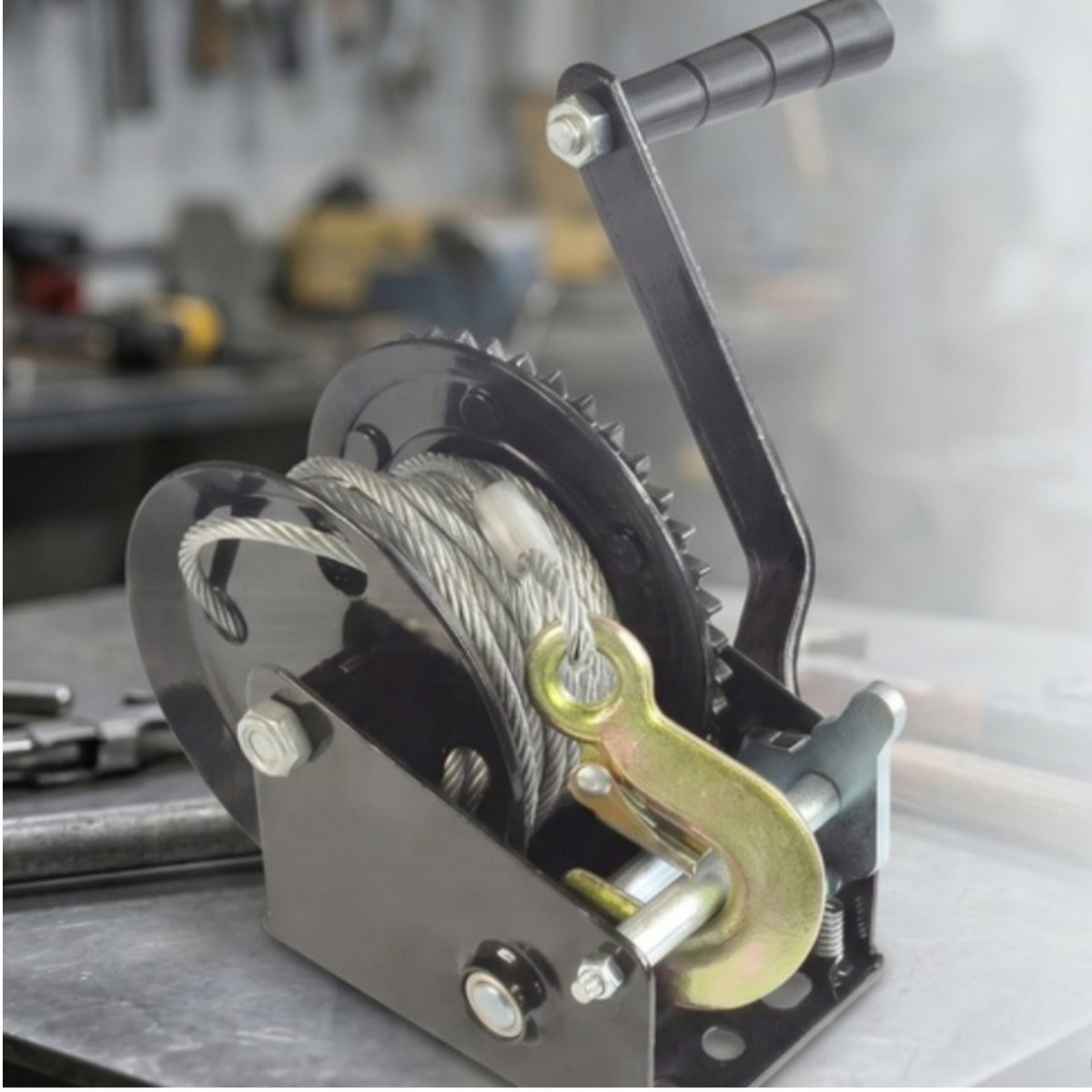 Self-Locking Hand Winch Easy to Install Hand Crank Winch High Load Capacity Manual Strap Puller for Outdoor Extrication