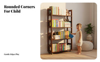 Double-Sided Use Multi-Tier Mobile Bookshelf 360° Rotating Wheels Mobile Book Cart Space-Saving Design Rolling Shelf Large Capacity for Children, Toddlers, Playroom, Library, Classroom, Bedroom