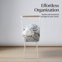 Laundry Basket Foldable with Iron Wire Frame for Dirty Clothes Storage, Washing for Bedroom and Bathroom, Hamper