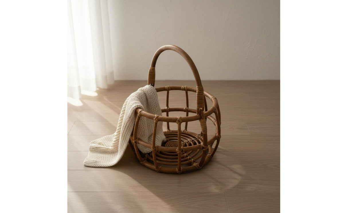 Natural Material Newborn Photography Basket Vintage Inspired Infant Photo Prop Basket Rustic Design Baby Photoshoot Bed for Photographers