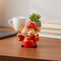 Prosperity Deity Statue Prosperity Symbol Chinese Prosperity Deity Statue Auspicious Design Cai Shen Ornament for Office Desk, Workstation