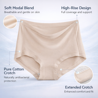 Women's High Waisted Knickers with Extended Gusset for Extra Coverage, Soft Modal Panties with Lining, Breathable Underwear