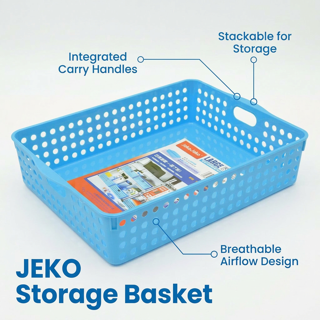 Japanese Storage Basket, Rectangular Storage, Rattan Effect, Ventilated Design, Double-Sided Handles for Kitchen, Bedroom Storage