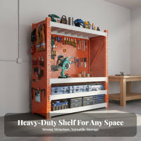 Heavy Duty Storage Rack Multipurpose Warehouse Storage Shelf Rust-Resistant Garage Tool Shelf with Pegboard for DIY Enthusiasts, Mechanics