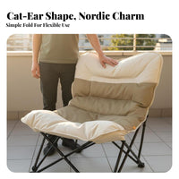 Space-Saving Foldable Moon Chair Lightweight Single Lazy Sofa Chair Ergonomic Design Sturdy Metal Frame for Students, Adults, Balcony, Dorm Room, Reading Nook, Playroom