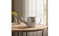 Watering Can with Floral Motif Galvanized Watering Can with Distressed Finish Metal Flower Pot Ribbed Planter Compact