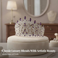 Baroque Pageant Crown Luxury Design Bridal Crystal Tiara Crystal Bead Full Crown Elegant Modeling Contest Tiara Sparkling