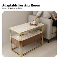 Nightstand with Drawer and Shelf Sintered Stone Top Nightstand with Drawers Modern Design Side Cabinet for Students, Adults, Bedroom, Hallway, Nursery