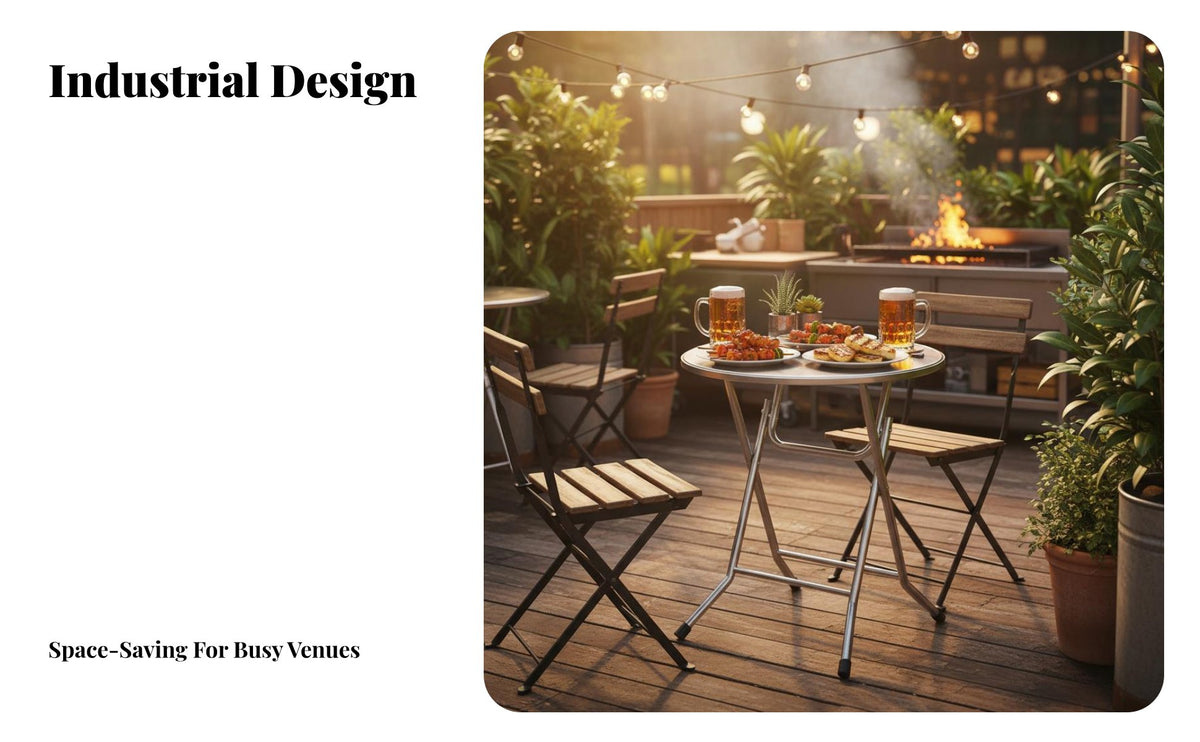 Space-Saving Stainless Steel Folding Table Easy to Clean Foldable Cafeteria Table and Chair Set Heavy Duty Metal Dining Chair Indoor/Outdoor Use for Food Stall Vendors, Caterers, Business Owners, Snack Bar, Cafe, Patio