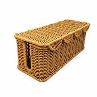 Cable Management Box Handwoven Organizer Box with Lid Sturdy Power Strips Organizer for Desk