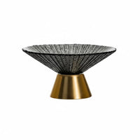 Light Luxury Design Glass Pedestal Fruit Bowl Heat Resistant High Foot Glass Platter Decorative Bowl Metal Base for Living Room, Housewarming, Dining Table, Party