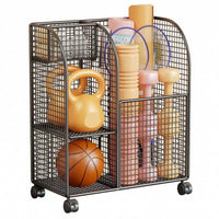 Metal Home Gym Storage Trolley Grid-styleGrid Fitness Equipment Organizer Arched Side Panels Exercise Gear Rack Two Shelf Levels