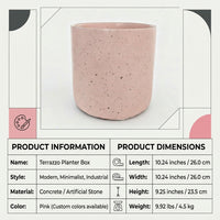 Large Outdoor Concrete Planter for Garden, Handmade Cement Floor Standing, Pink Flower Pot Terrazzo Style, 26cm Diameter