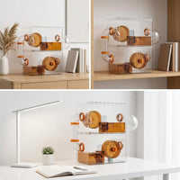 Luxury Hamster Cage with 2 Levels, Rectangular Acrylic Hamster Cage in Modern Style, Detachable Transparent Hamster Cage for Dwarf Hamster Mice