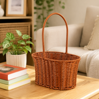 Rattan Basket, Laundry Basket, Woven Basket, Storage Basket, With Handle, Brown