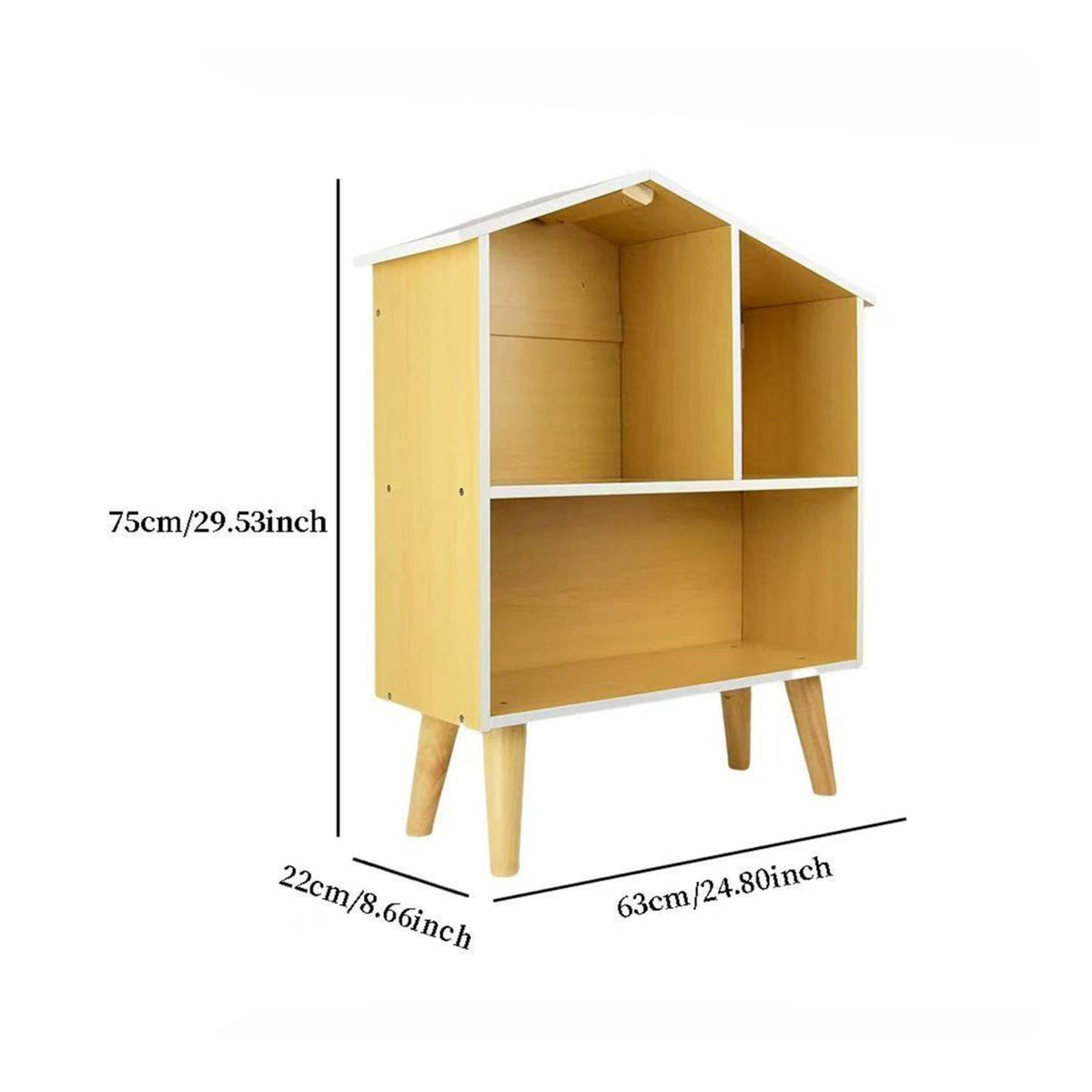 Pretend Play Wooden Dollhouse Educational Wooden Dollhouse Shelf Easy Assembly House Shaped Bookcase for Girls, Young Children, Playroom, Nursery