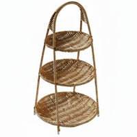 Imitation Bamboo Weave Rattan Design Tea Basket Double Layer Two-Tier Woven Basket Handwoven Look Home Storage Photo Prop for Dessert Display