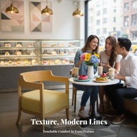 Natural Wood Look Curved spine Chair and circular table Set Modern design Cafe Furniture Minimalist Aesthetic Ergonomic Design for Restaurant Managers, Business Owners, Apartment Dwellers, Coffee Shop, Reception Area, Tea House, morning dining area